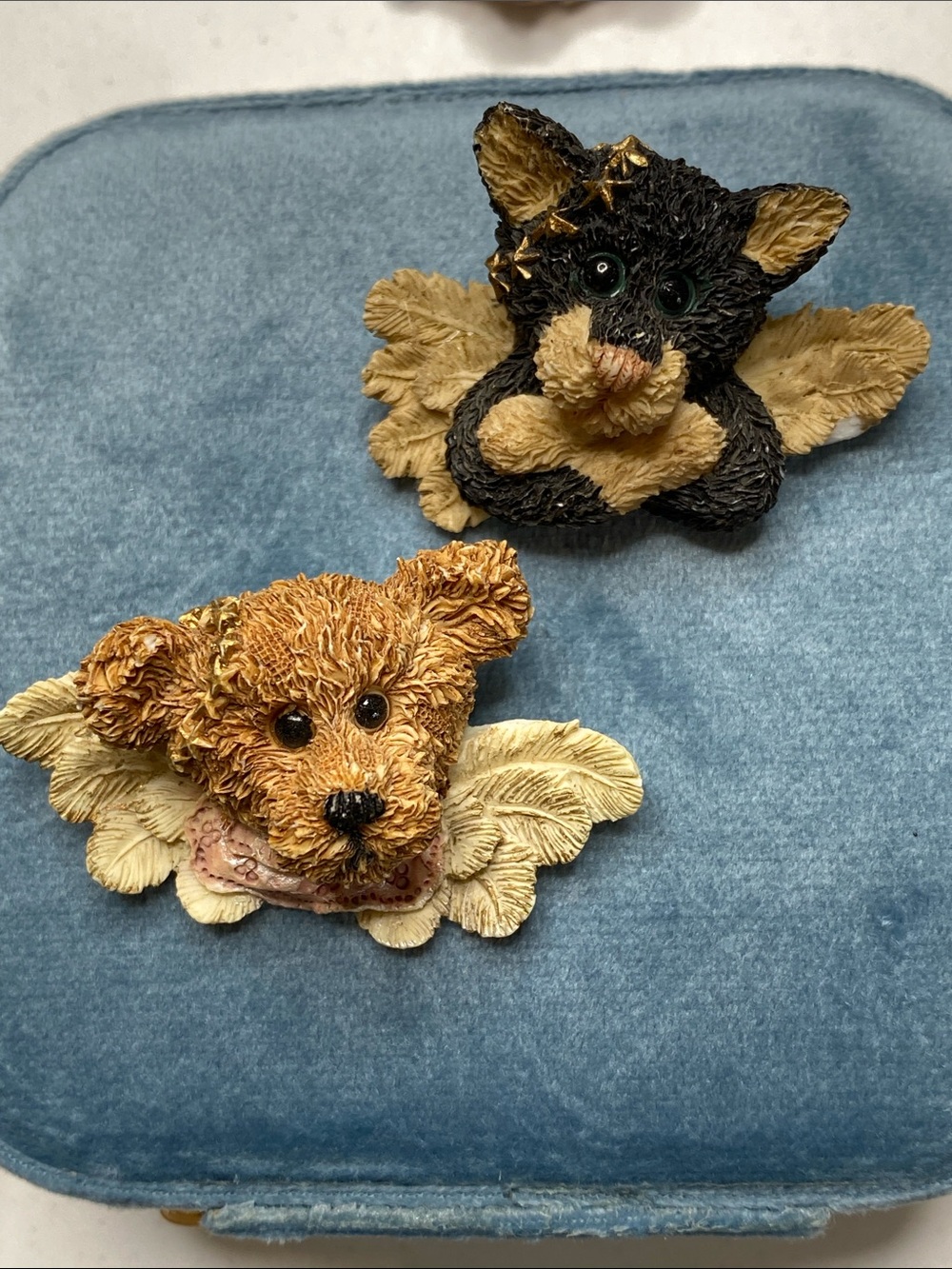 Boyd’s Bears Bear and Cat Angel Brooches. Cat Angel has small chip in wing Gift